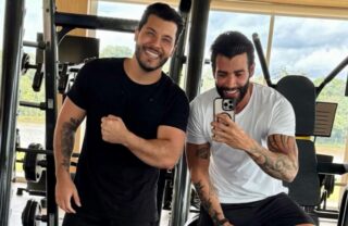 Murilo Huff e Gusttavo Lima surgem juntos em academia