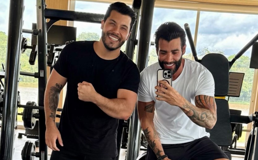 Murilo Huff e Gusttavo Lima surgem juntos em academia