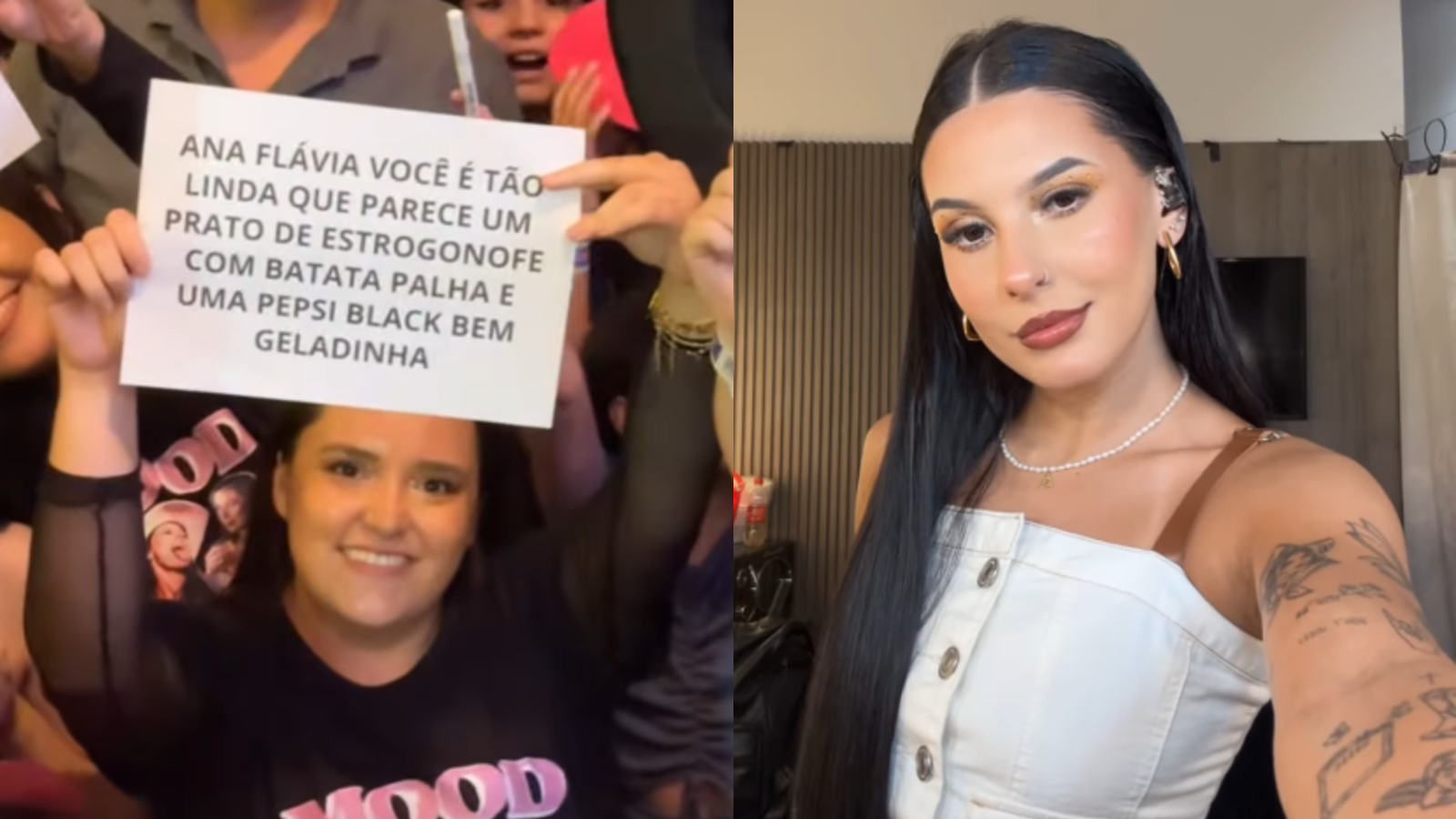 Fã de Ana Castela brinca com cartaz em show: “Tão linda que parece estrogonofe“