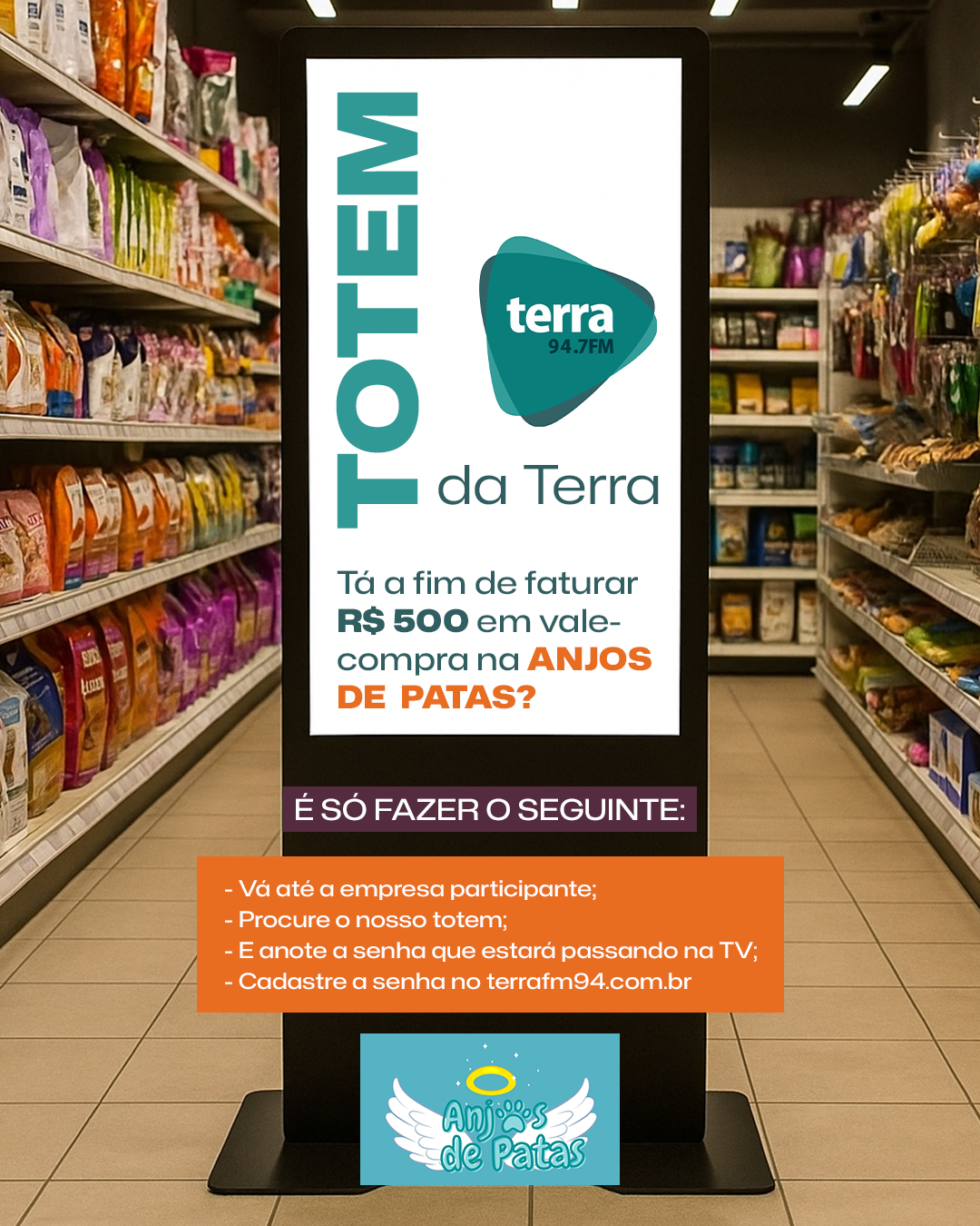 Banner R$ 500 NA ANJOS DE PATAS – TOTEM