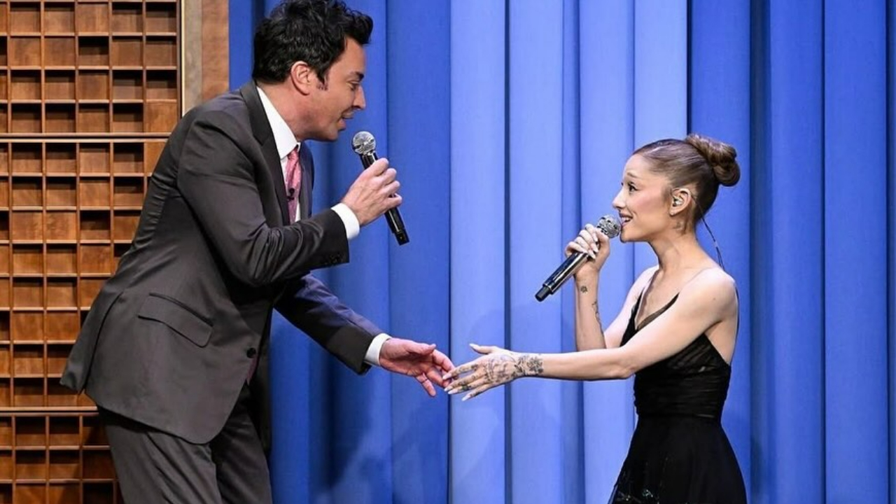 Ariana Grande solta o vozeirão em cover de “Shallow”, de Lady Gaga, e recria duetos icônicos com Jimmy Fallon; assista