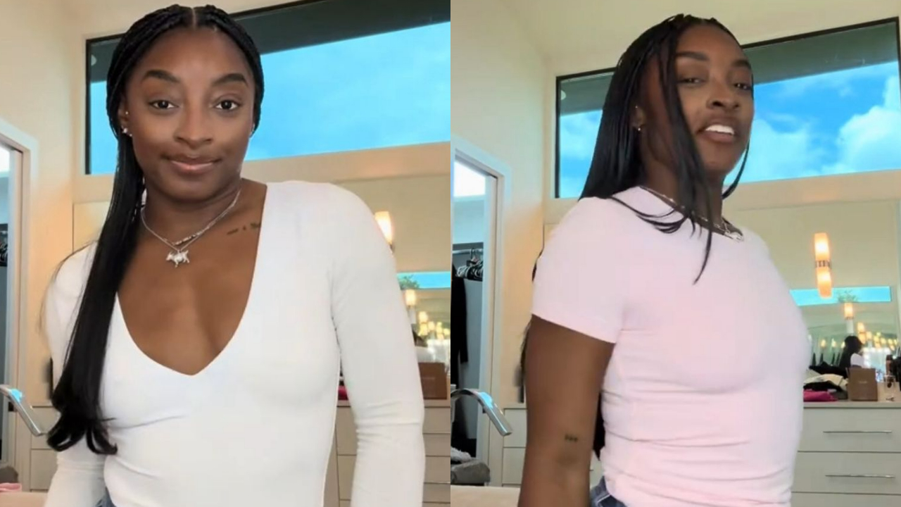 Simone Biles mostra antes e depois de cirurgia nos seios e revela susto nos primeiros dias: “Entrei em pânico”; assista