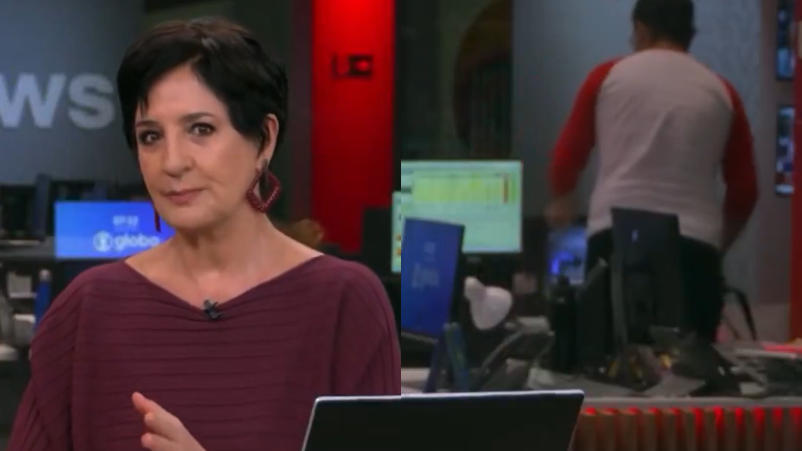 Funcionário da GloboNews se descuida e expõe o bumbum durante transmissão ao vivo; assista